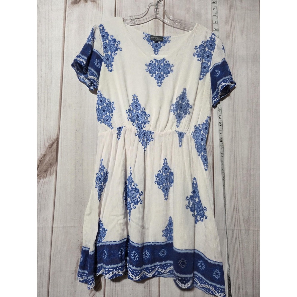 Market & Spruce Womens Blue White Medallion Print Rayon Mini Dress Large